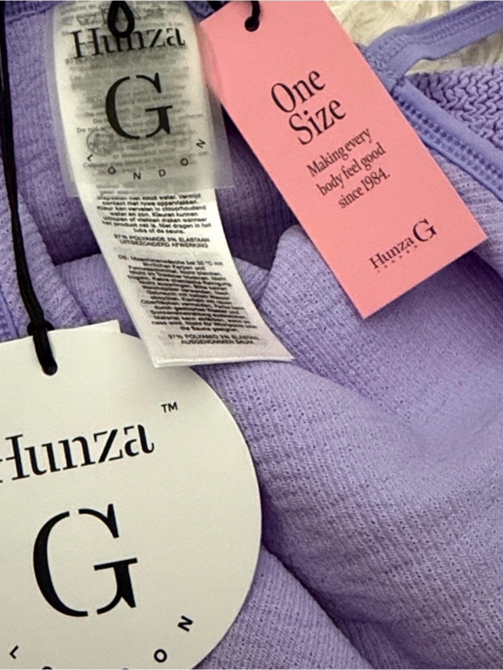 NWT Hunza G Pamela crinkle swimsuit one piece in lilac - Picture 9 of 9